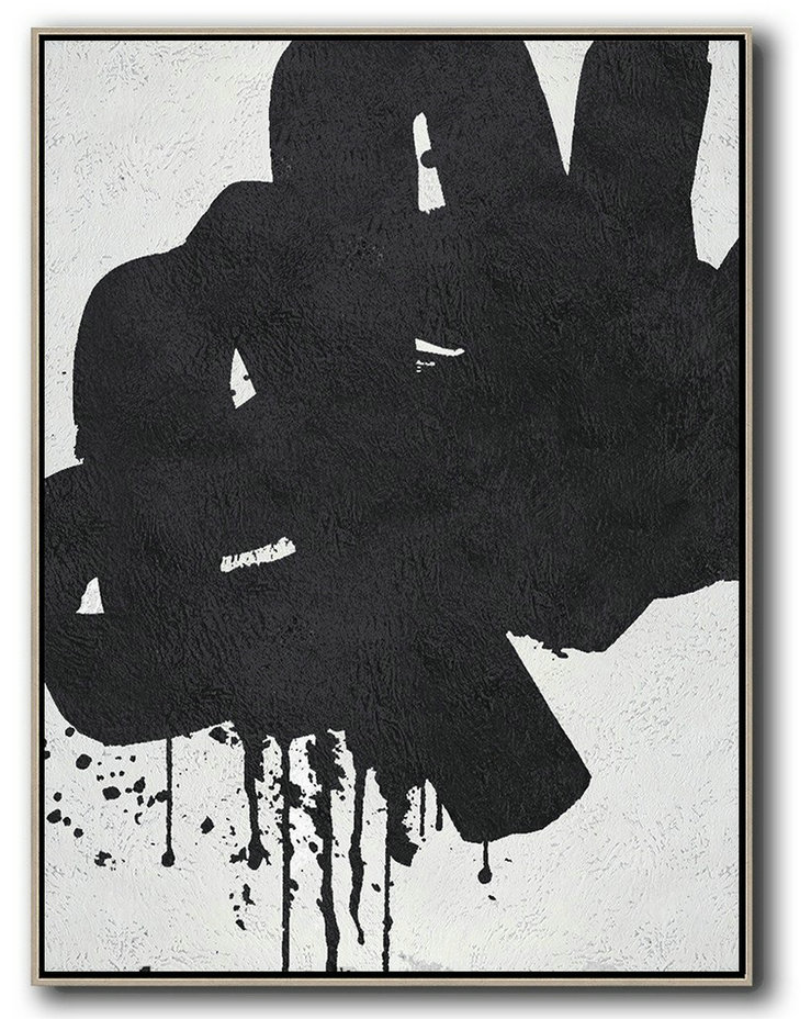 Large Living Room Wall Decor,Black And White Minimal Painting On Canvas - Abstract Artwork Online